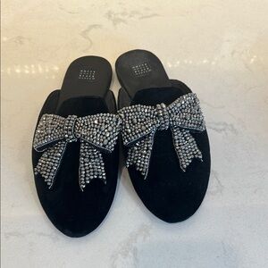 White House Black Market Black Crystal Bow Mules
